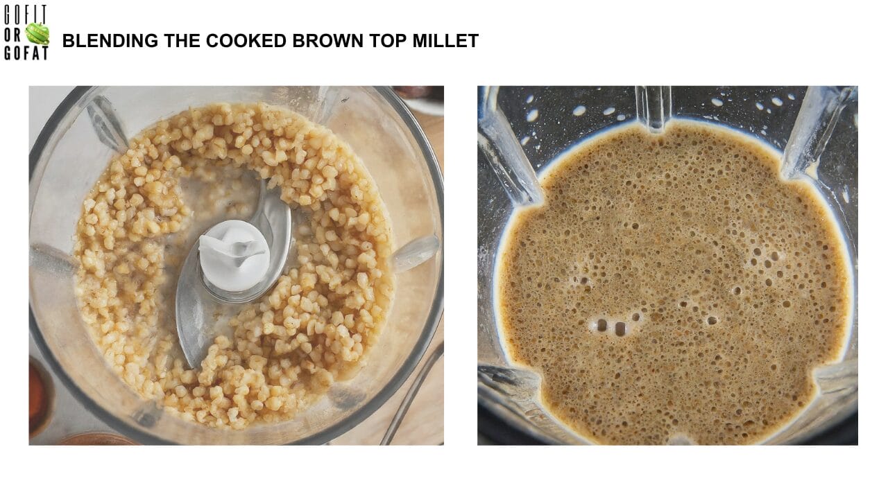 Blending the cooked Brown Top Millet prior to milk extraction