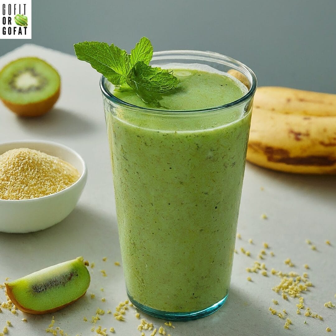 Delicious green smoothie made by adding leftover millet residue to your morning smoothie for an extra boost of fiber and nutrients